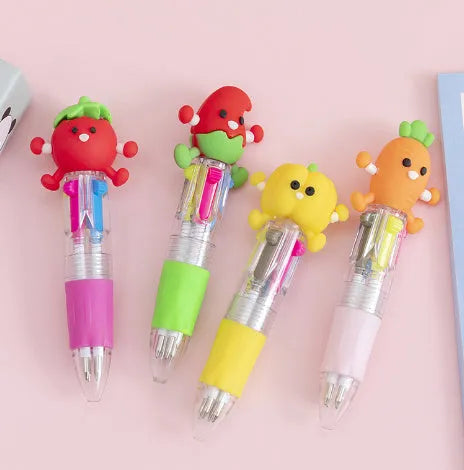 Cartoon-themed four-colour press ballpoint pen with 0.7mm bullet tip
