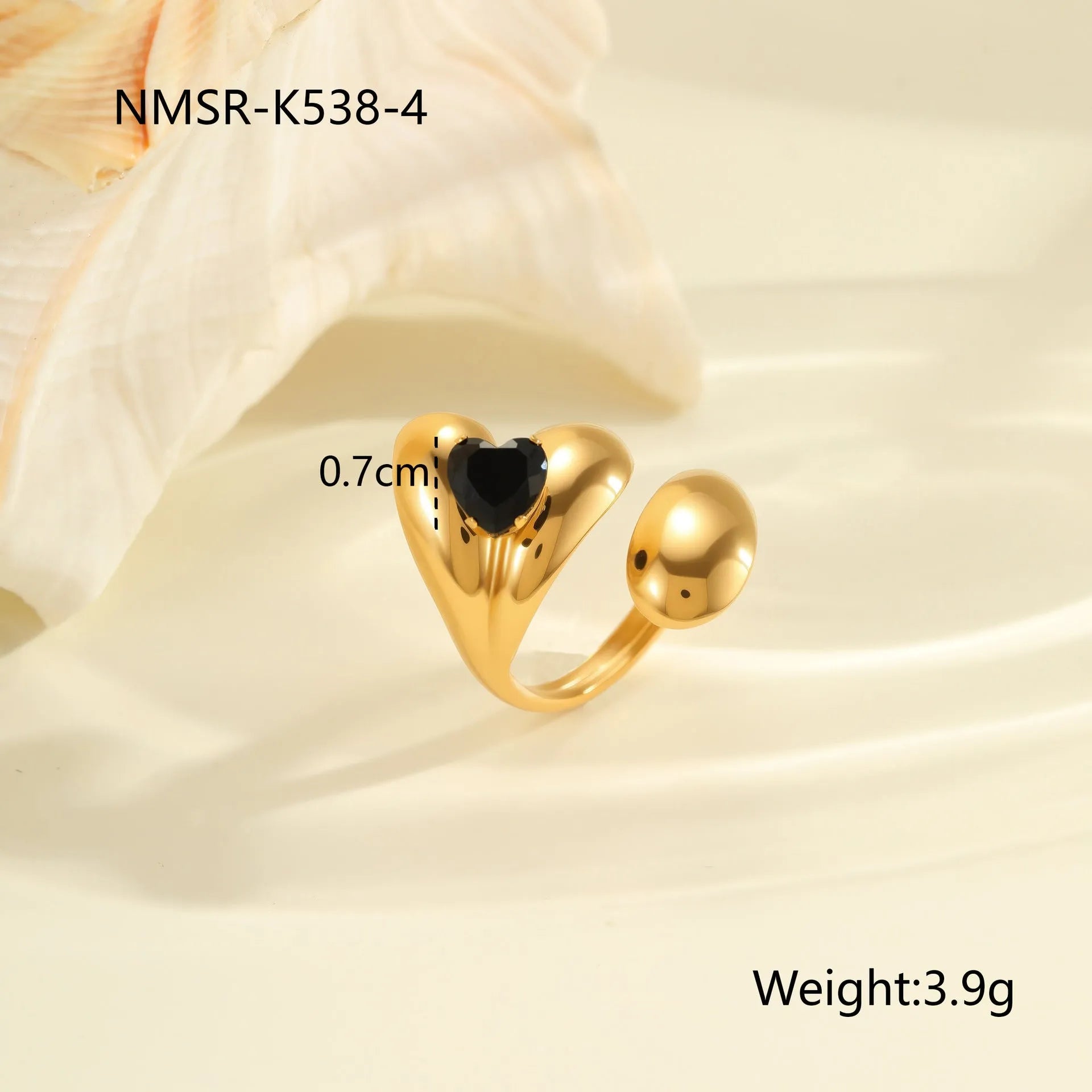 Geometric open-mouth titanium steel ring with zircon detail on adjustable band