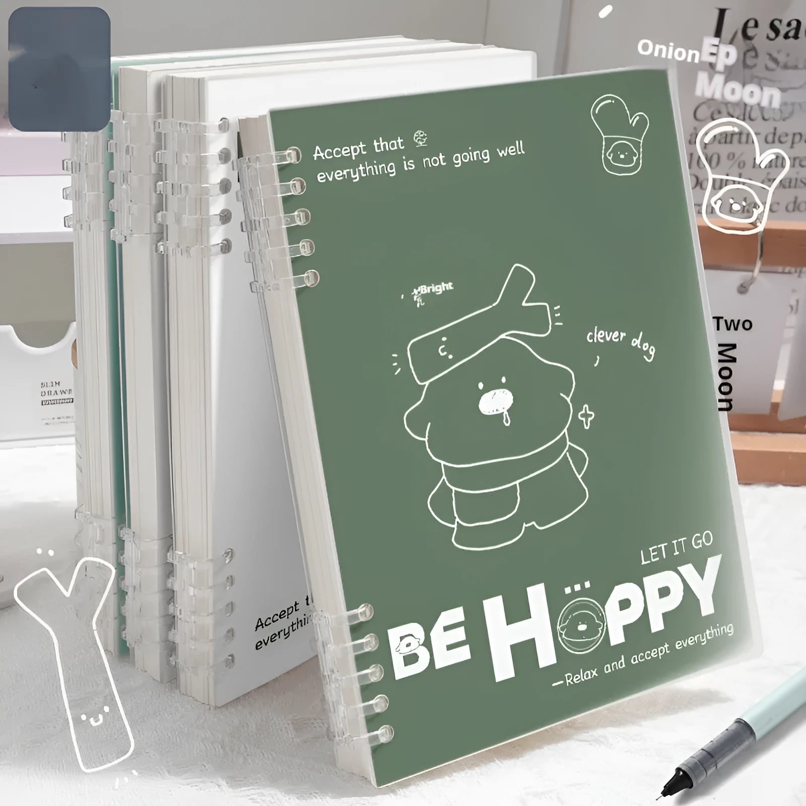 Loose spiral notebook with detachable coil in A4 size, simple fresh design, frosted cover