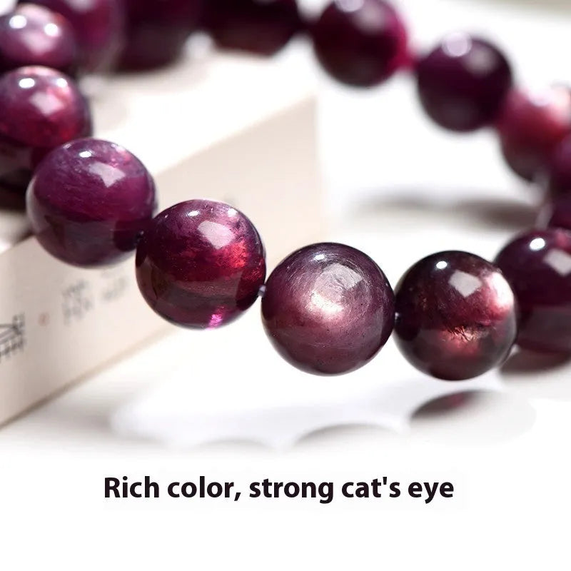 Purple lepidolite crystal bracelet with round polished beads, showing five different bead size options.