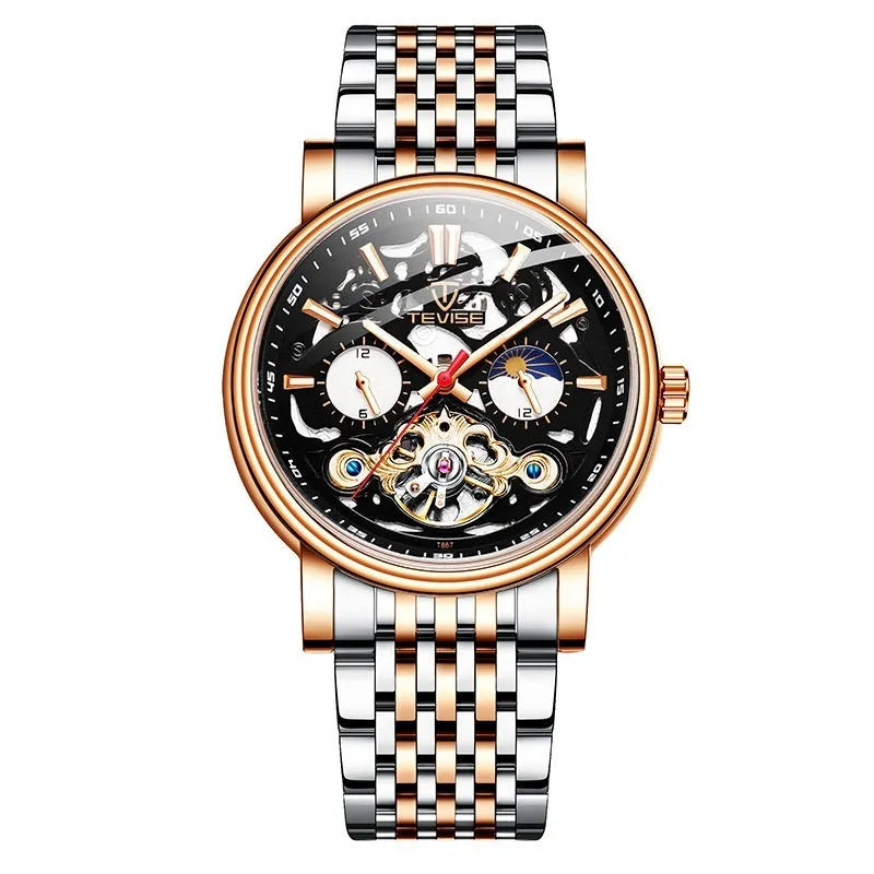 Men's mechanical tourbillon watch with luminous hands on waterproof 16.5mm case