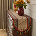 American floral polyester fringe table runner 40x180cm yellow green red for dining table decoration