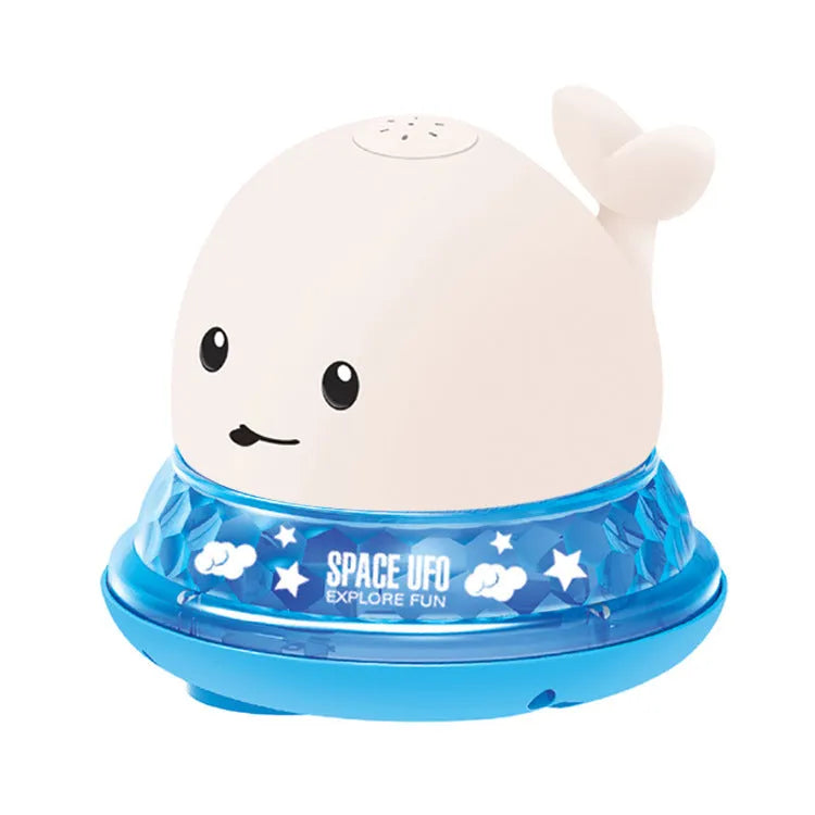 Automatic water-sensing whale bath toy with spray, lights, and music functions for baby bath time