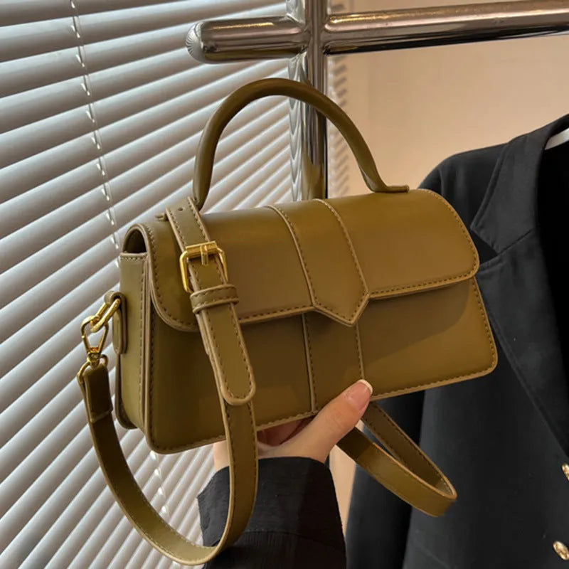 Women's PU messenger bag in horizontal square design with 22cm width, available in multiple colours