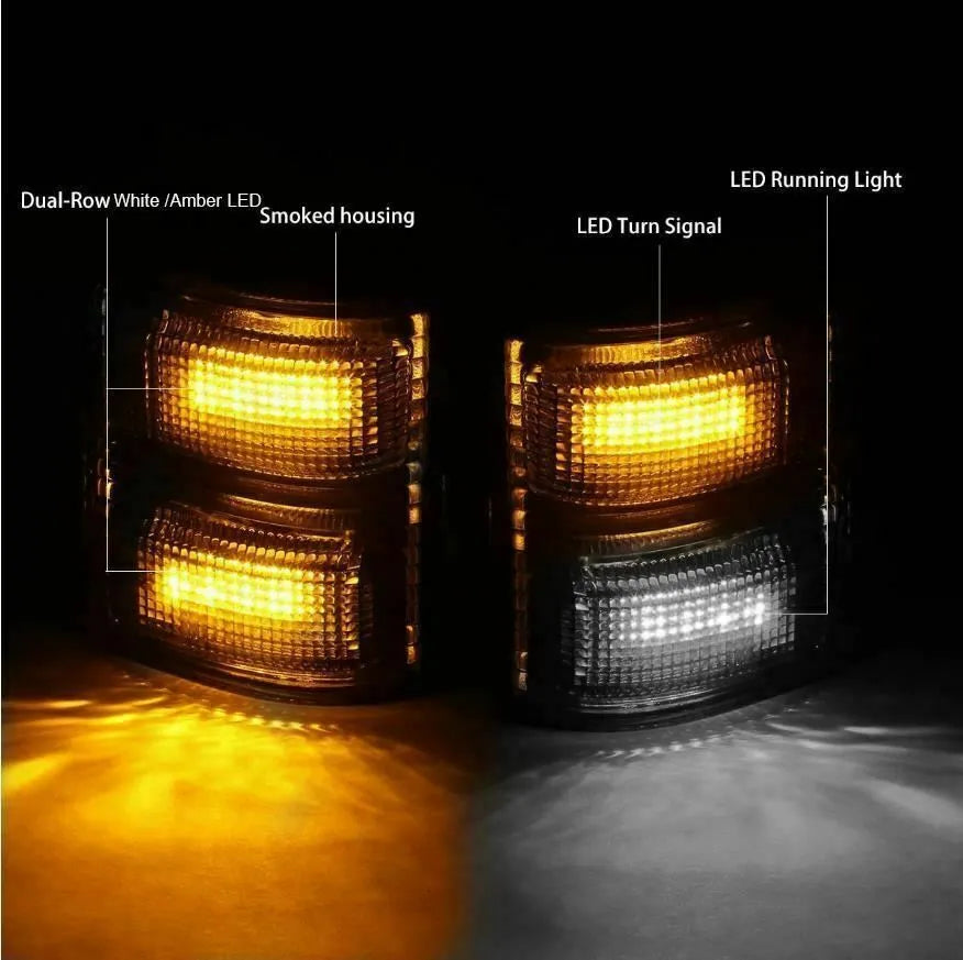 Ford F250 F350 F450 F550 3-grid LED front mirror lights with clear shell and yellow-white running water mode