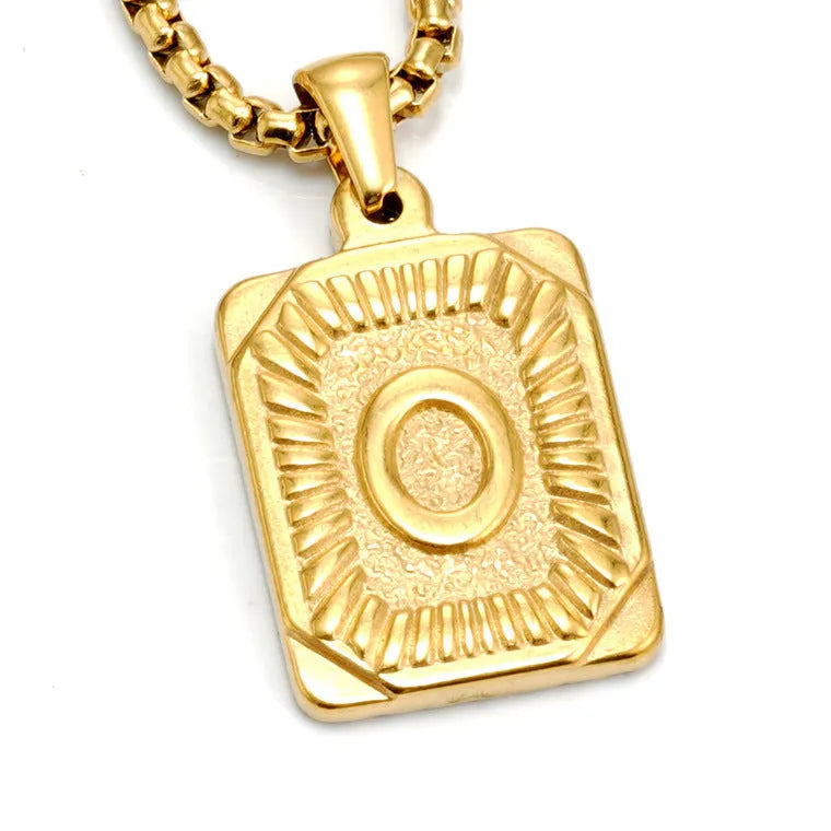 Gold-plated 18K titanium steel letter pendant necklace with pearl chain, gold colour, unisex design