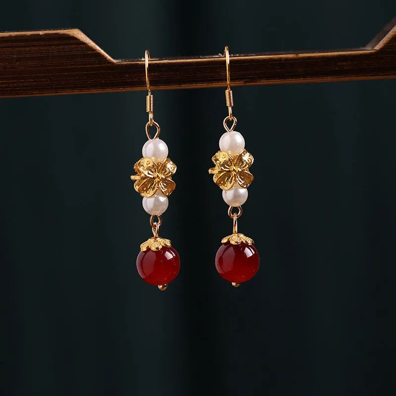 Vintage geometric alloy earrings with electroplated antique finish
