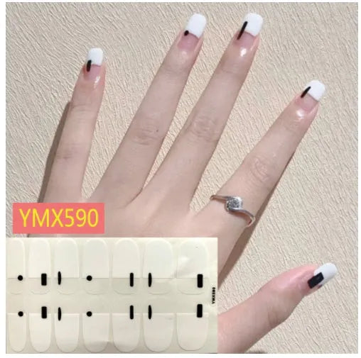 Full nail stickers set of 14 sheets showing 16 colour options in a flat lay arrangement