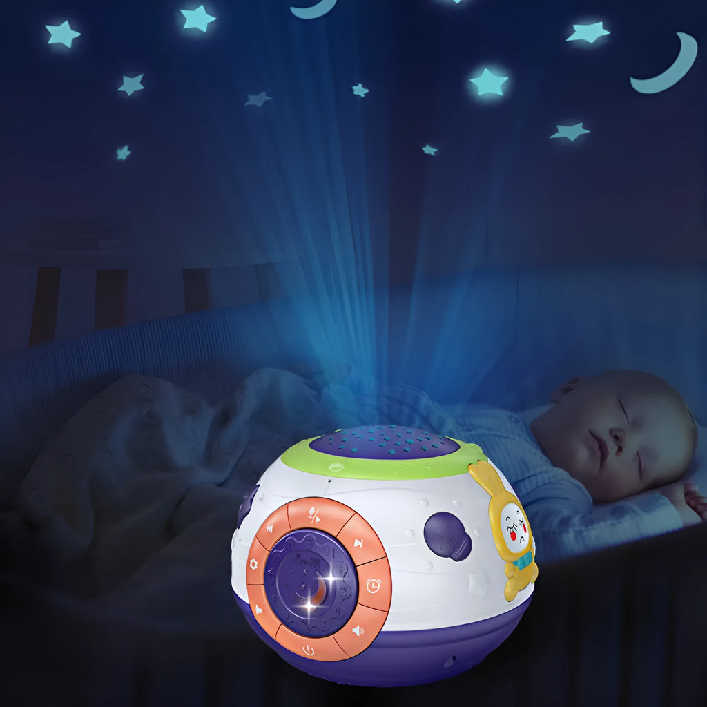 White plastic starry sky night light projector for children with three colour modes and music