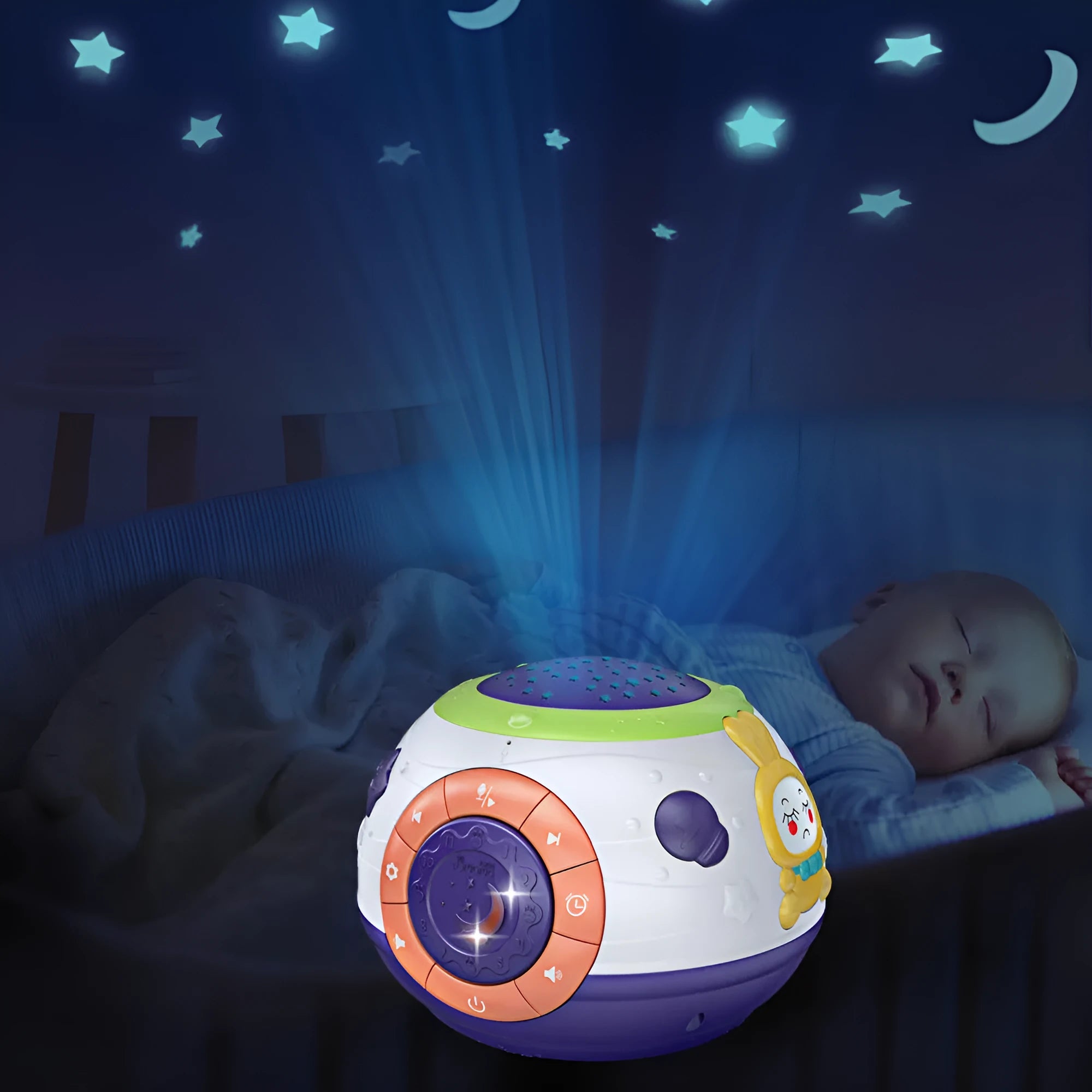 White plastic starry sky night light projector for children with three colour modes and music