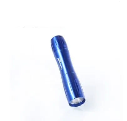 Waterproof LED flashlight with anodised aluminium alloy shell, black colour, non-slip grooved grip, and hand strap