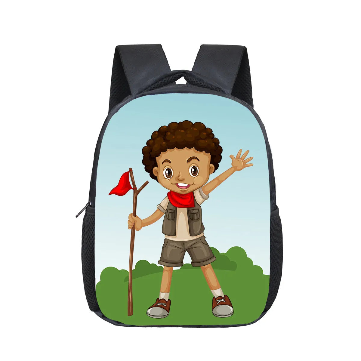 Children cartoon school bag in polyester with double straps and zipper closure, five cartoon styles available