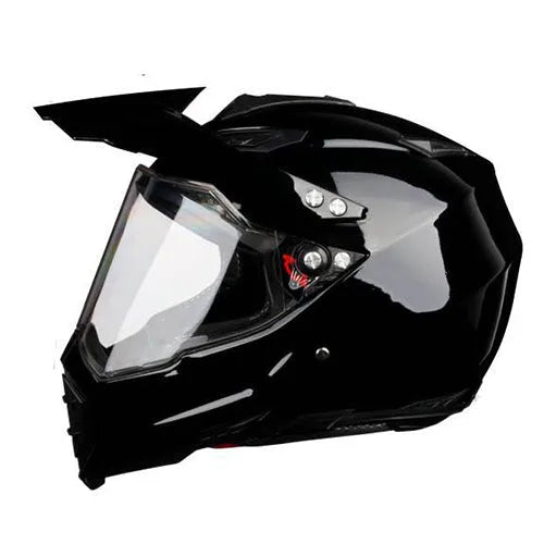 Full-cover motorcycle off-road helmet with ABS shell in black colour
