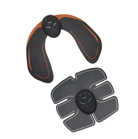 EMS hip muscle training stimulator with remote control and two gel pads in orange