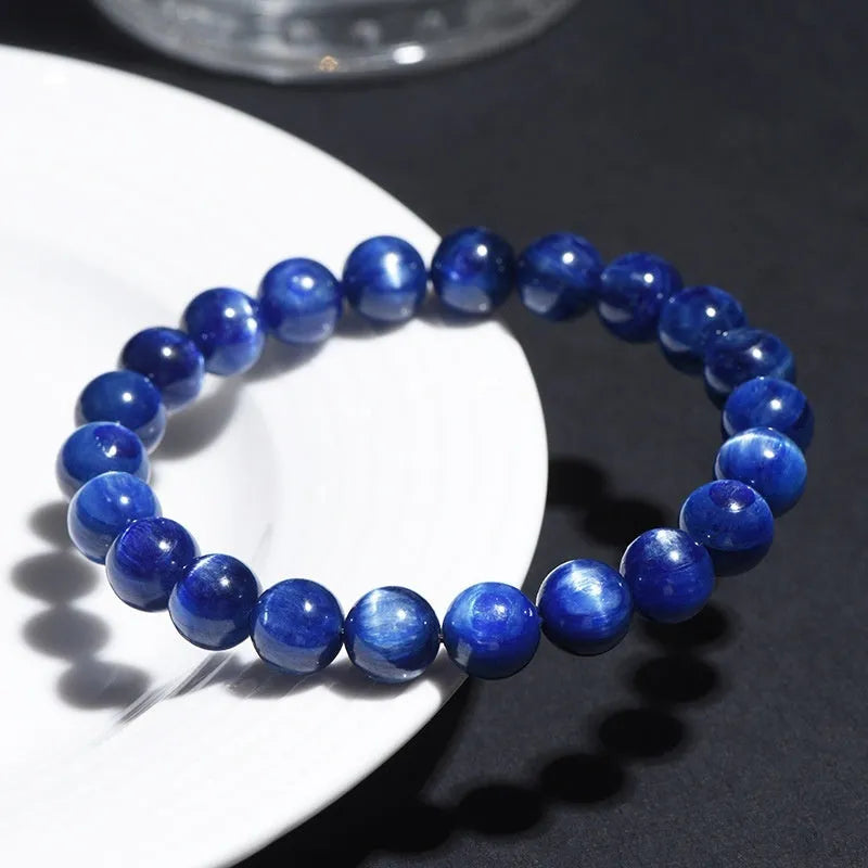 Natural grade 7A blue crystal bracelet with geometric shape and Ruyi pattern detail.