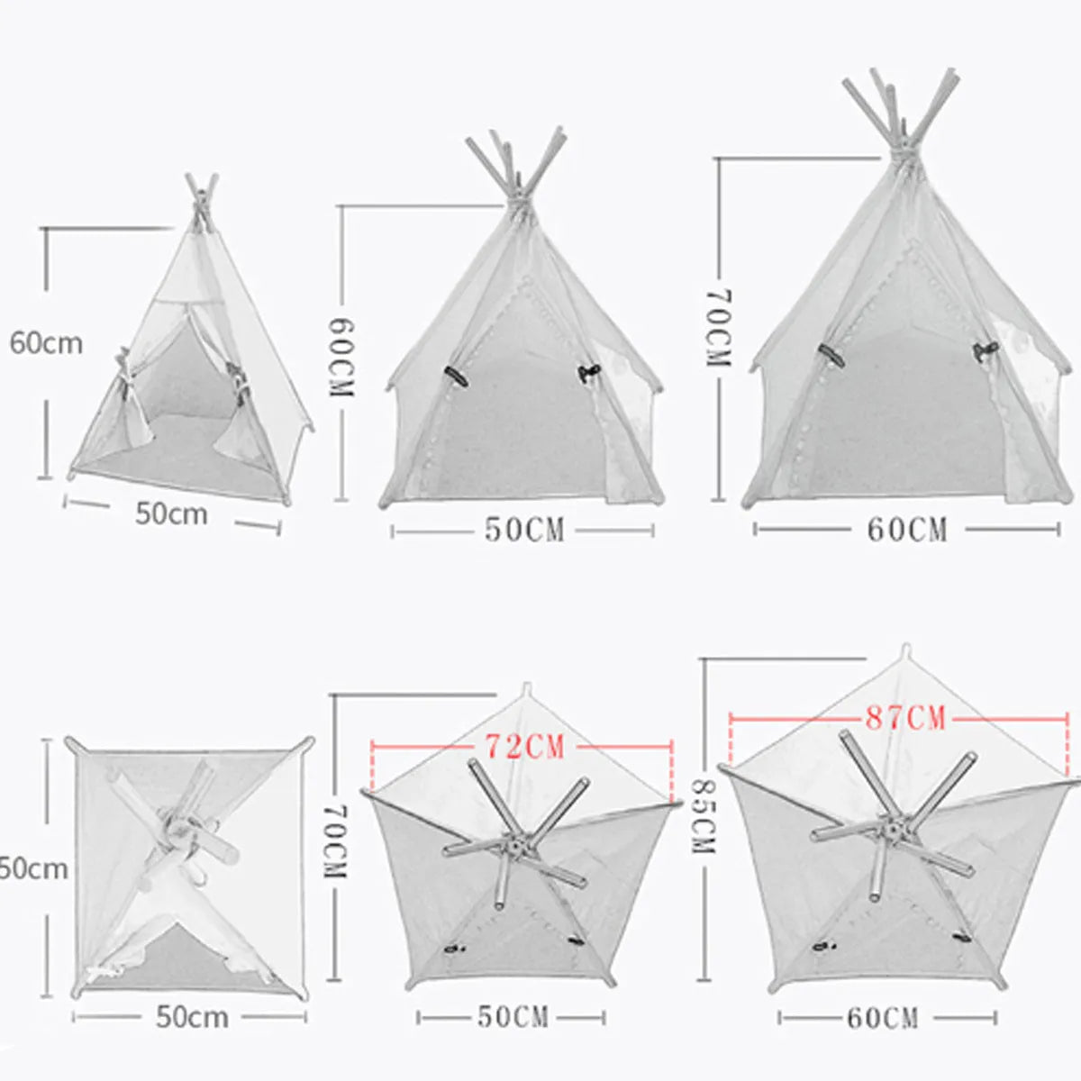 White and yellow striped flax linen pet teepee tent with cushion for small dogs or cats.