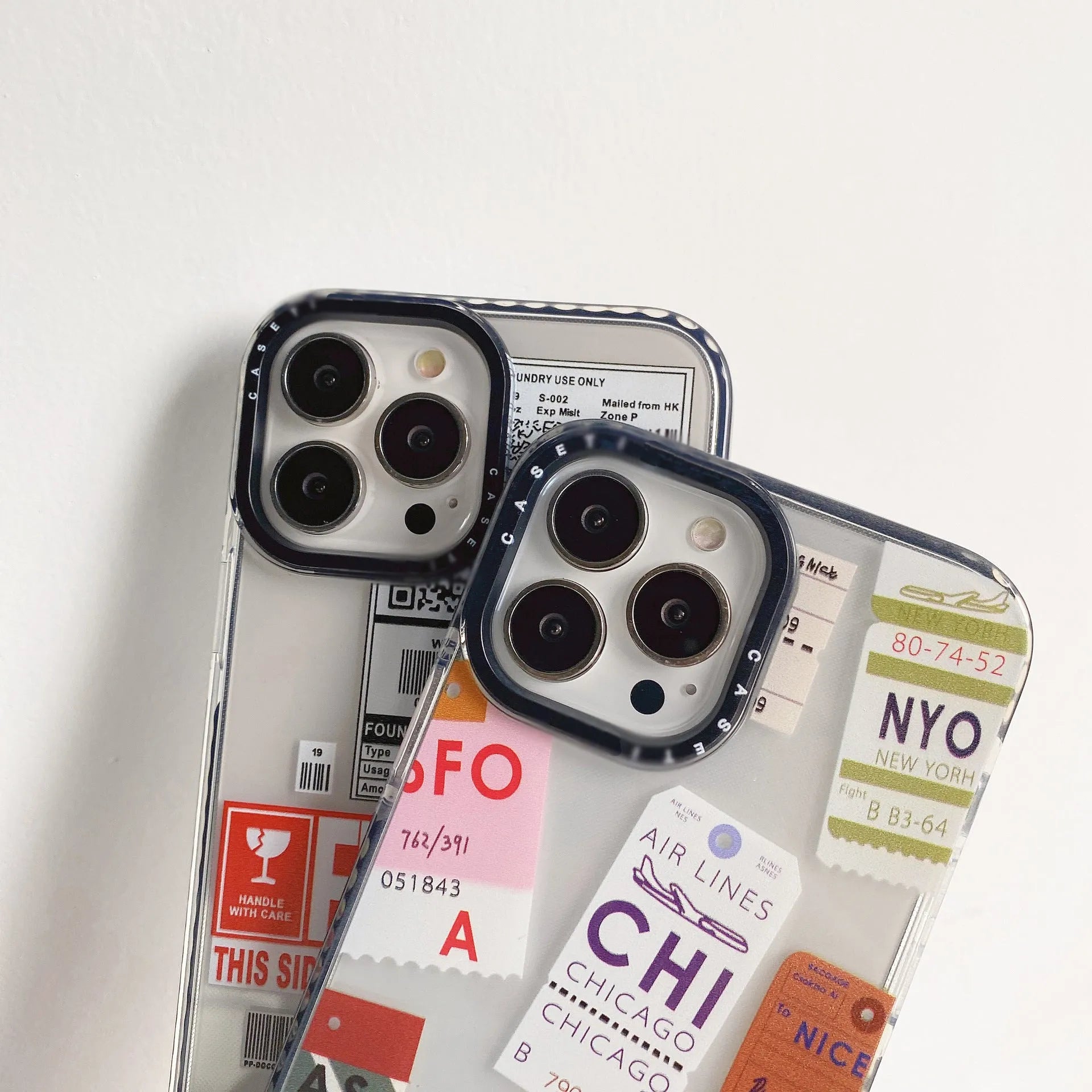 Transparent TPU phone case with travel ticket label coloured painting design for Apple iPhone
