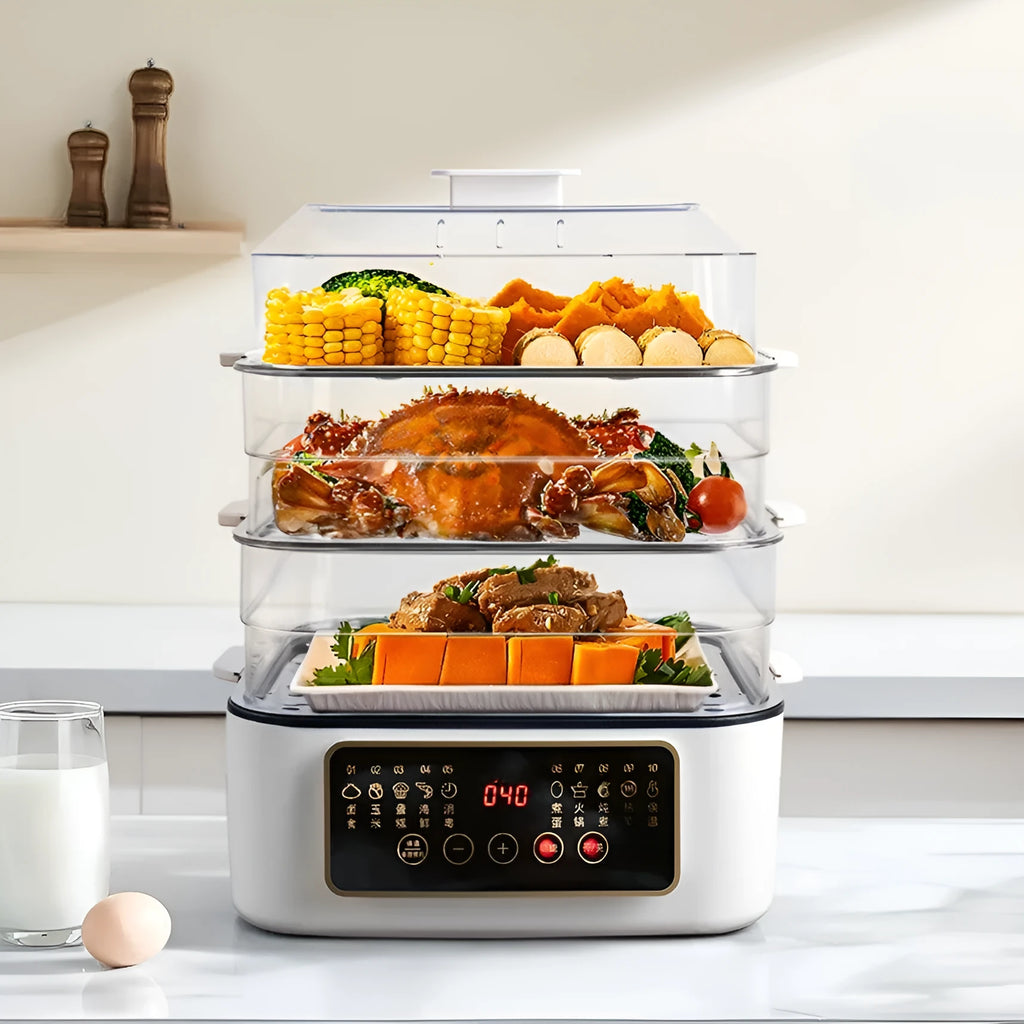 28L stainless steel electric food steamer with steaming rack and PP liner