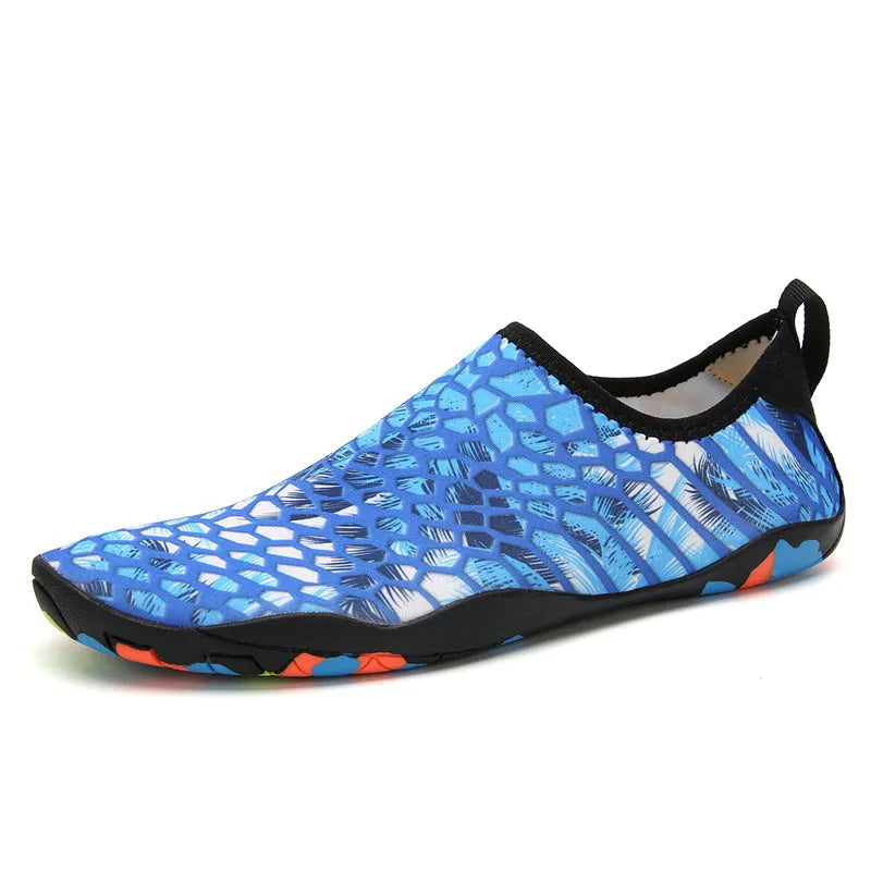 Beach wading shoes in blue colour with Lycra fabric upper and EVA midsole for water sports