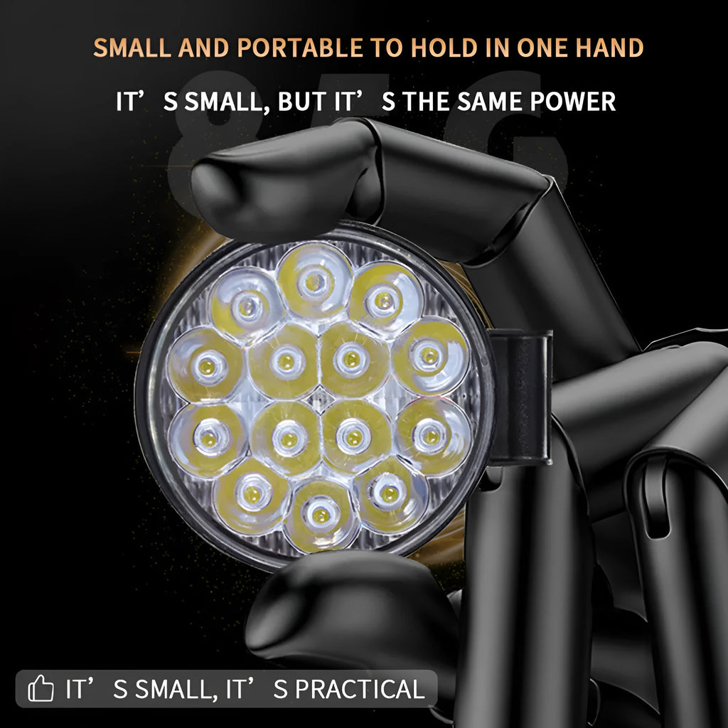White mini round aluminium LED work light for car, truck, or boat with 42W power and IP67 rating.