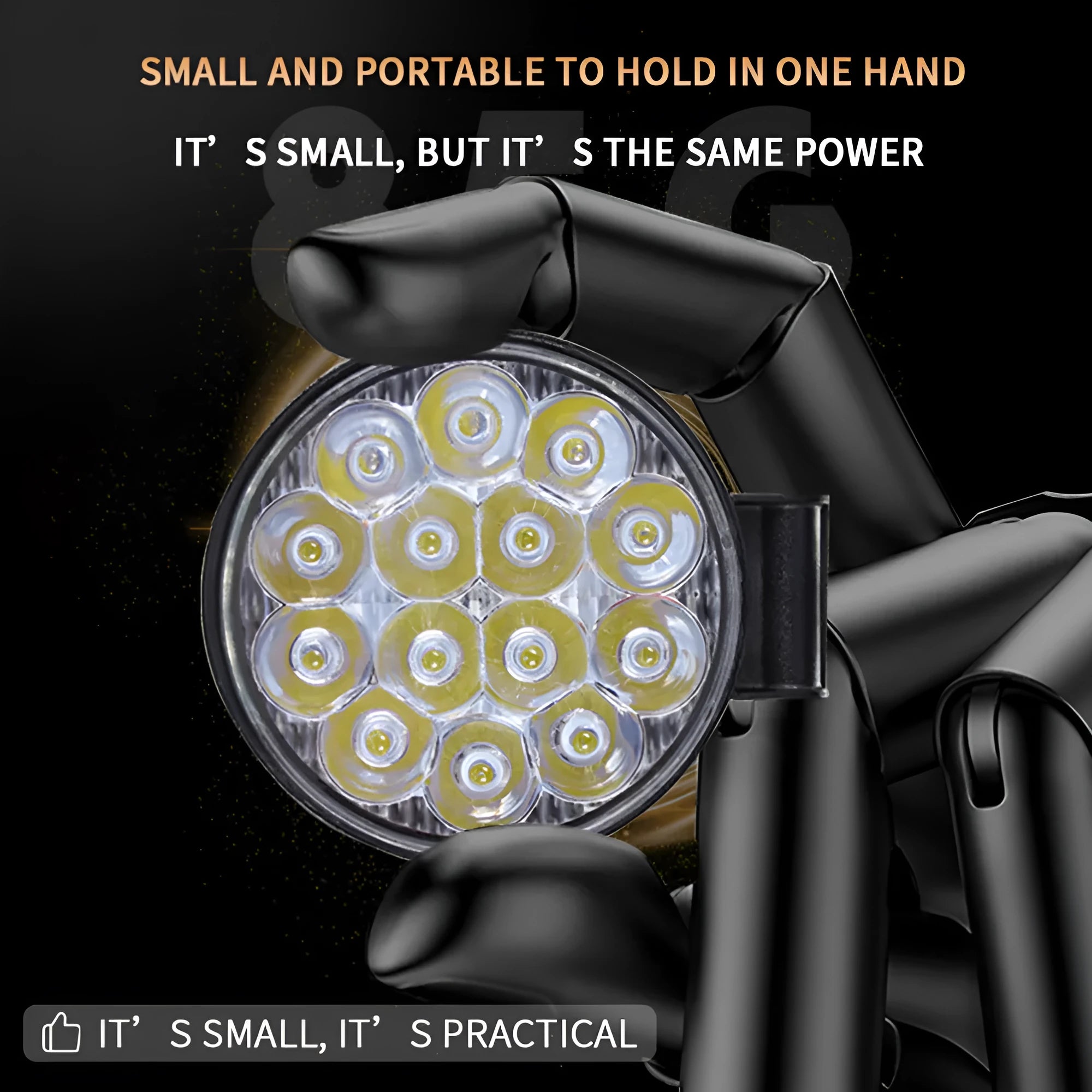 White mini round aluminium LED work light for car, truck, or boat with 42W power and IP67 rating.