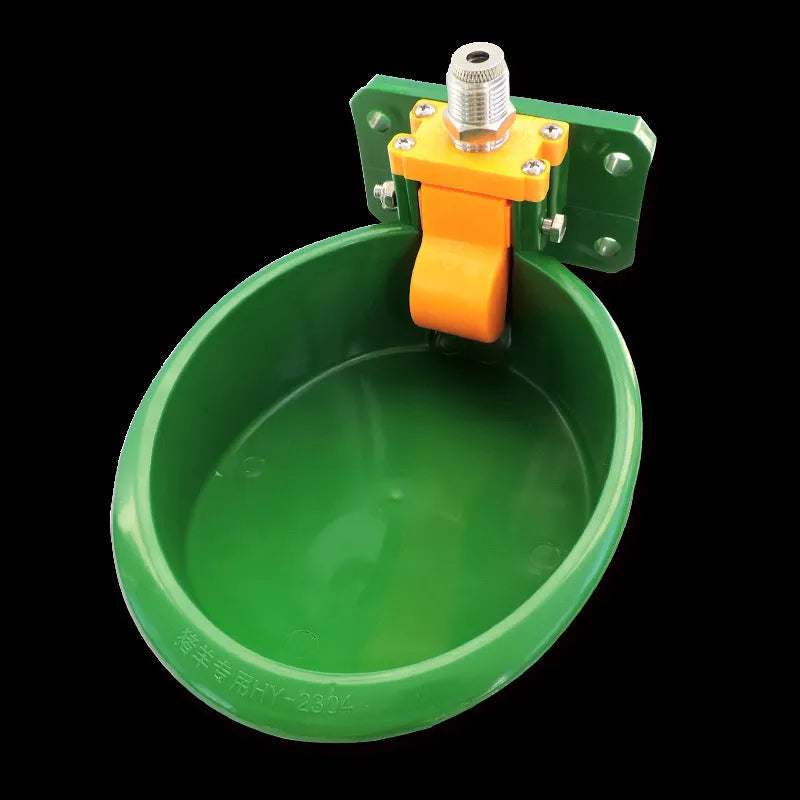 Green plastic sheep drinking bowl with automatic water nozzle for farm use