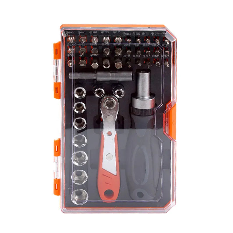 42-in-1 ratchet screwdriver set with chrome vanadium steel bits in black bottom case