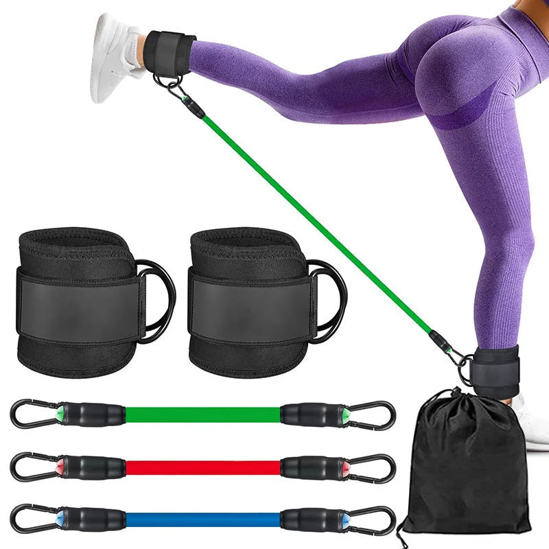 TPE resistance bands set with three tension levels and foot loops for leg exercises