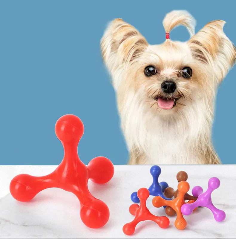 Silicone puppy chew toy with three legs in assorted colours for small and medium dogs