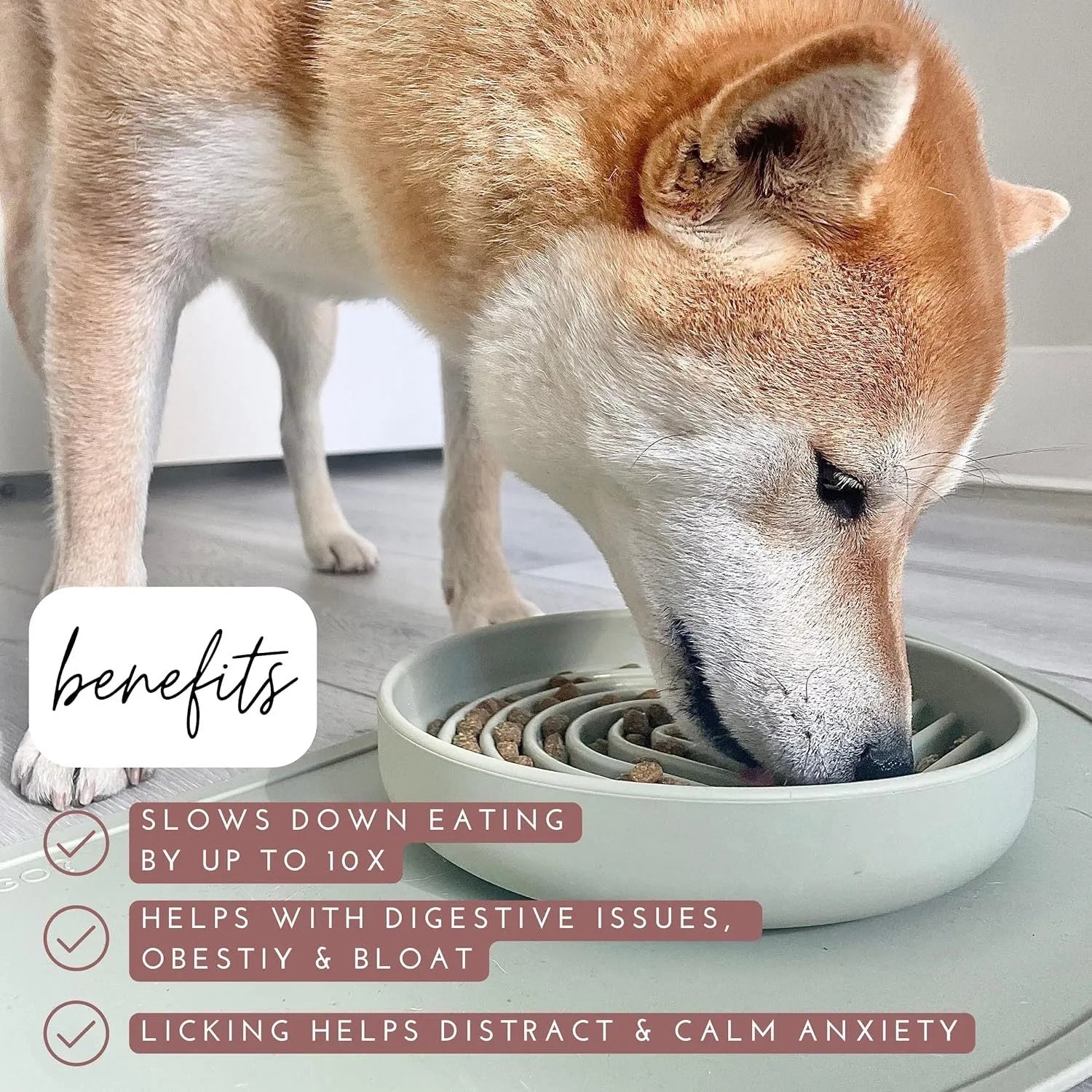 Silicone slow feeder dog bowl with textured ridges, shown in beige colour