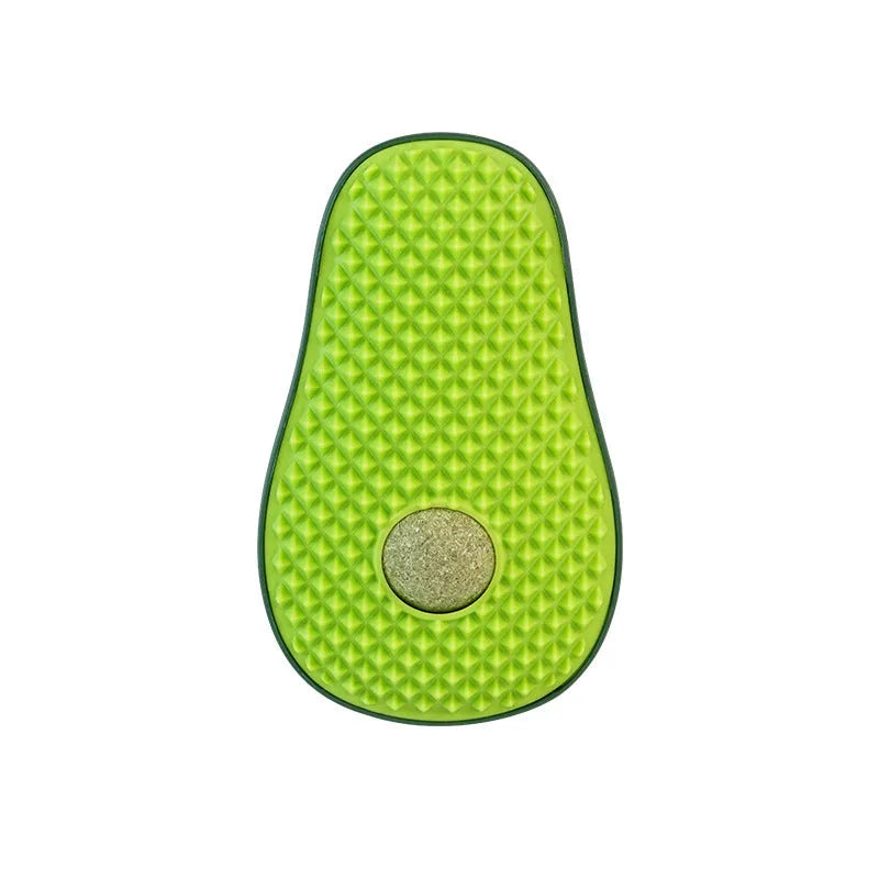 Avocado petting post cat scratch toy in green, 13.5x8.5x6cm, made of ABS and TPR materials.