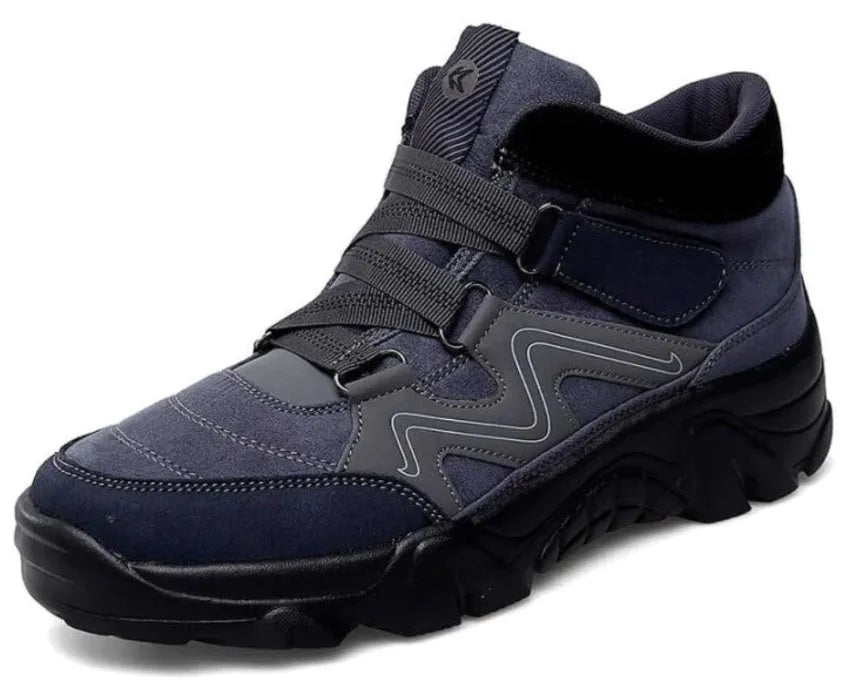 Men's black leather lace-up walking shoes with thick rubber soles