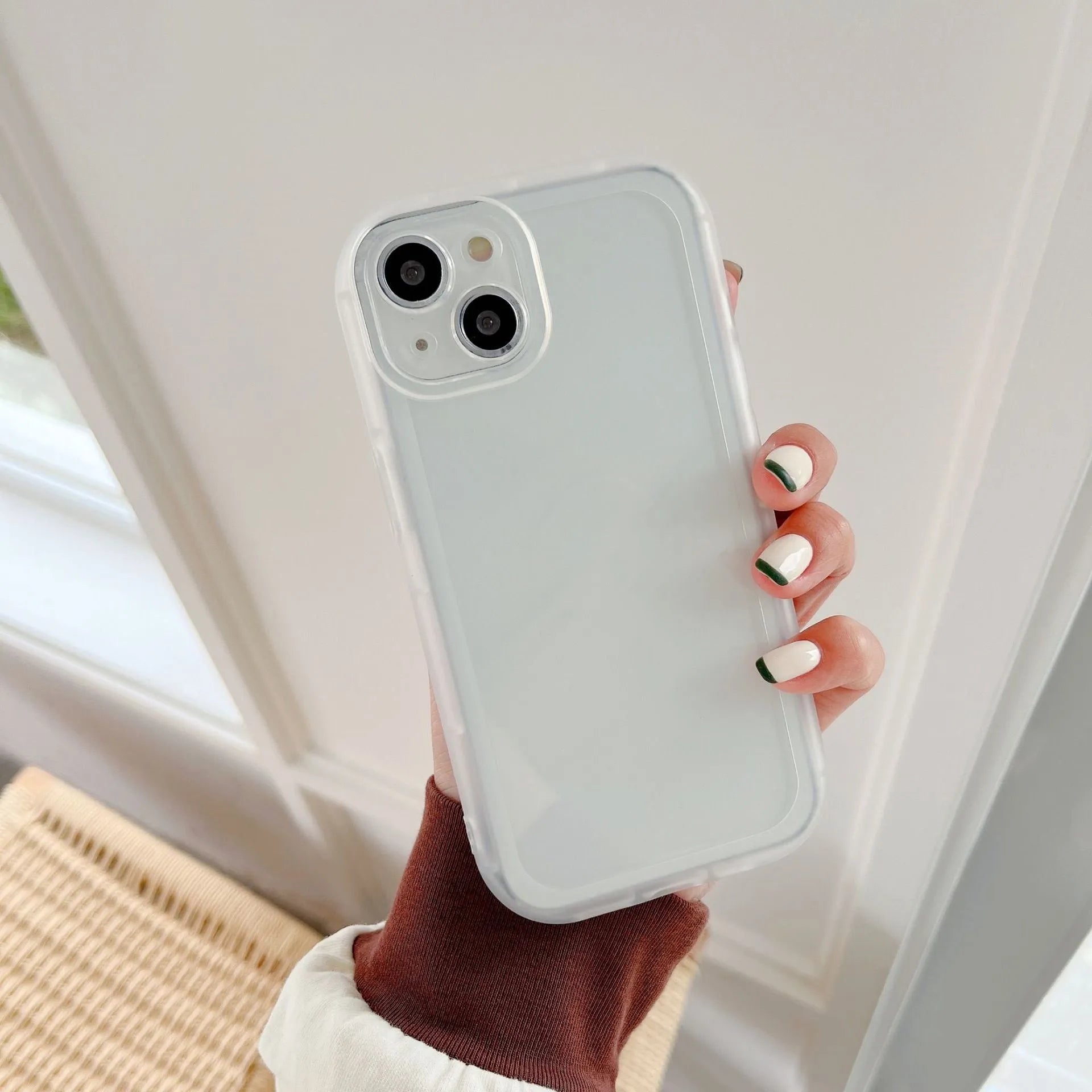 Transparent TPU candy case for iPhone 13 back cover in blue showing solid colour slim fit design