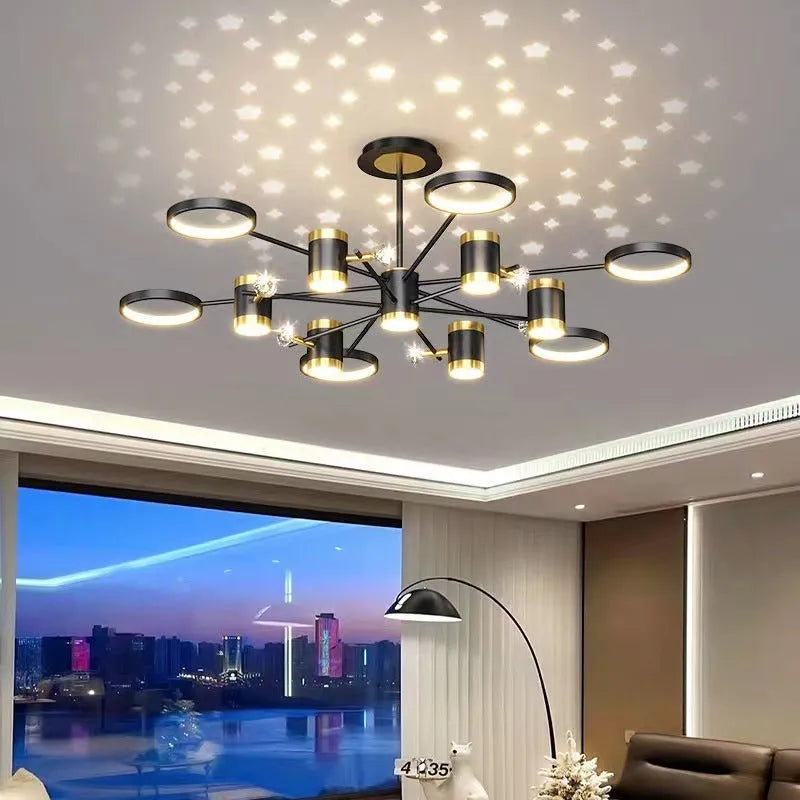 Black 13-head iron Nordic star pendant ceiling light with remote control