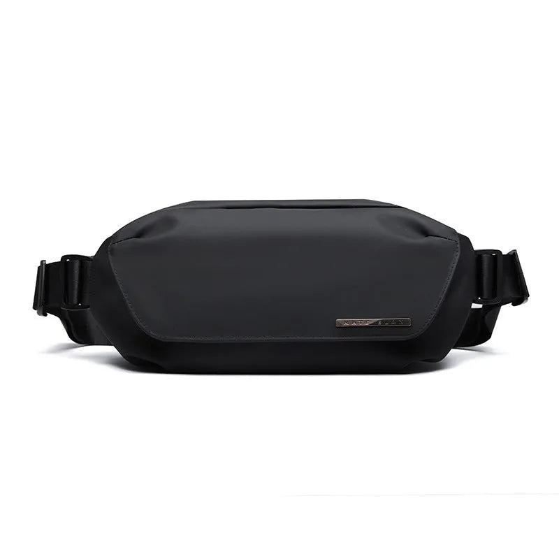 Black men's messenger bag in Oxford cloth with cross-body strap and street style detailing.