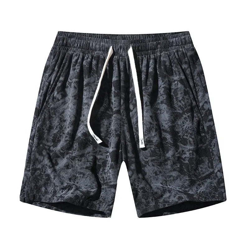Men's camouflage pattern corduroy athletic shorts in straight cut design with micro elasticity