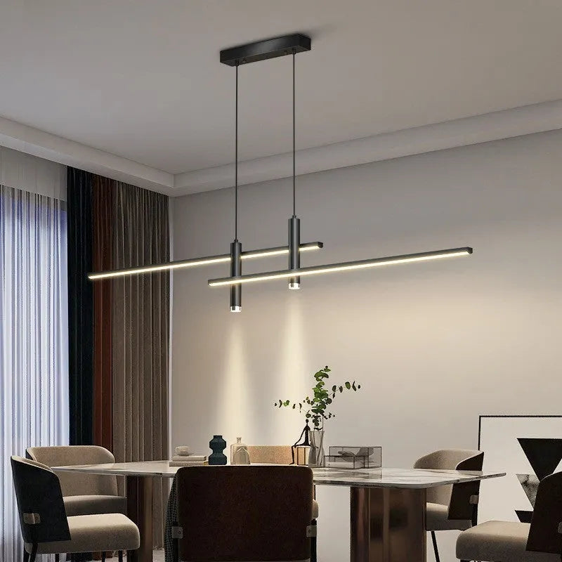 Nordic minimalist strip ceiling lamp black iron glass 120cm for dining room