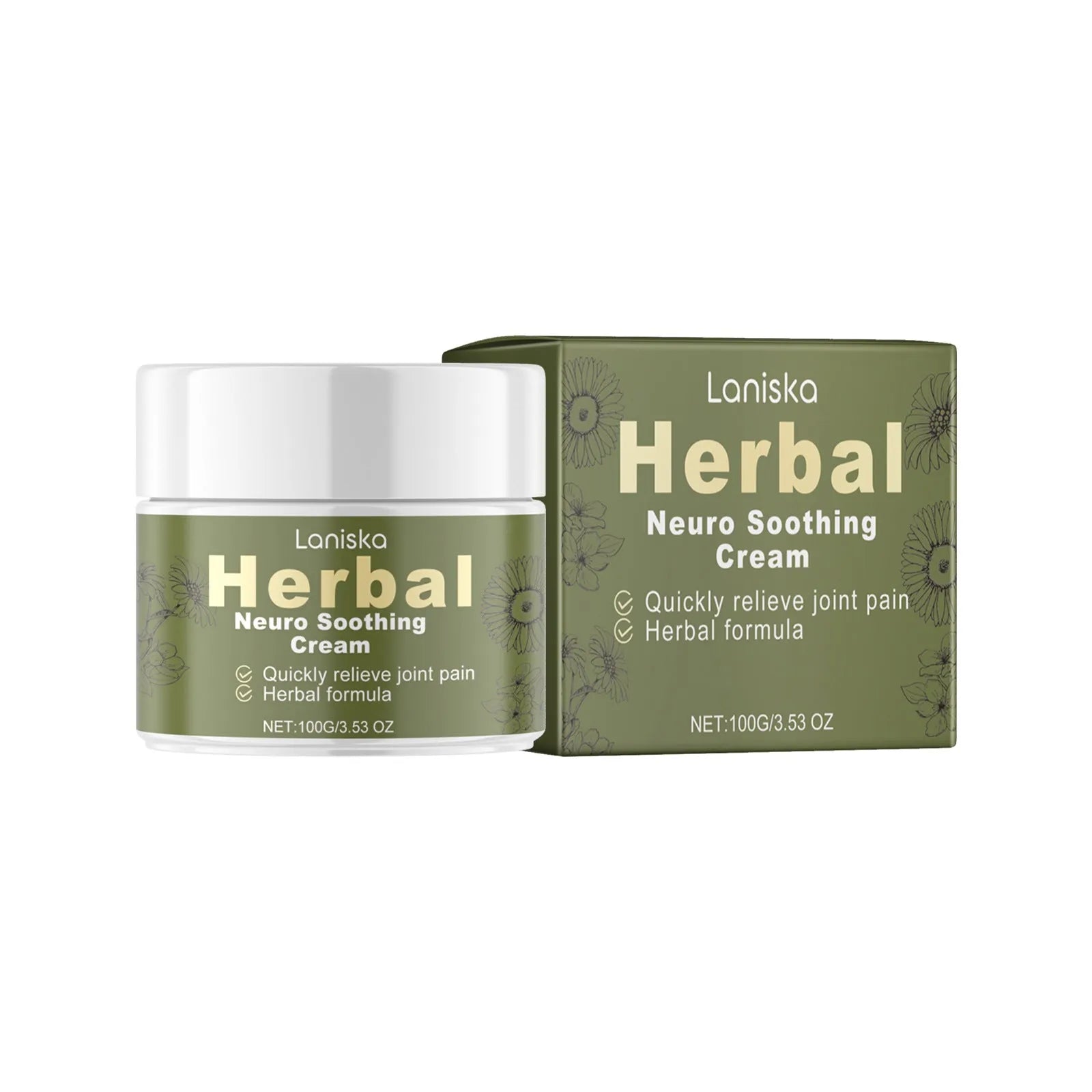 A 100g jar of external body care cream with Arnica, pepper, and mugwort root ingredients.