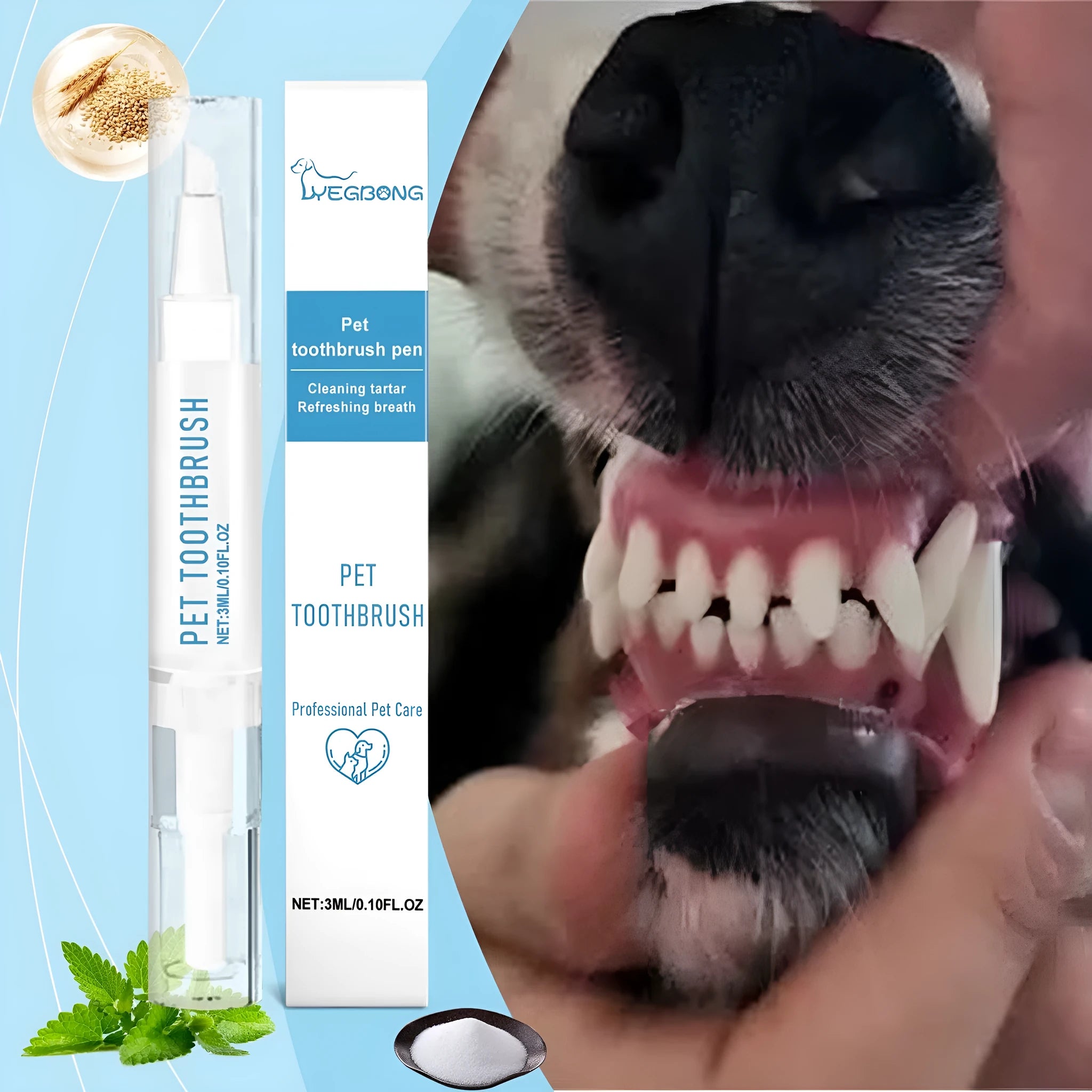 White pet toothbrush pen with soft bristle head and twist-dispenser for 3ml toothpaste capacity