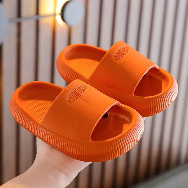 Mixed colour children's EVA slippers with a non-slip sole, shown in sizes for kids.