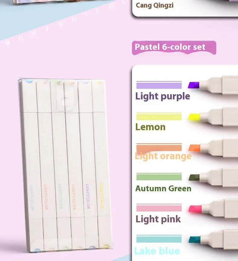 Set of double-ended fluorescent marking pens showing two different coloured nibs on each pen