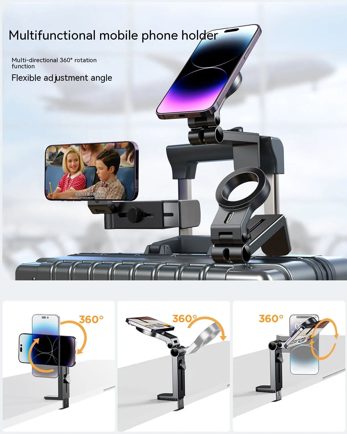 Black universal magnetic desktop phone holder for 4.7 to 7.0 inch devices, made from ABS PC material.