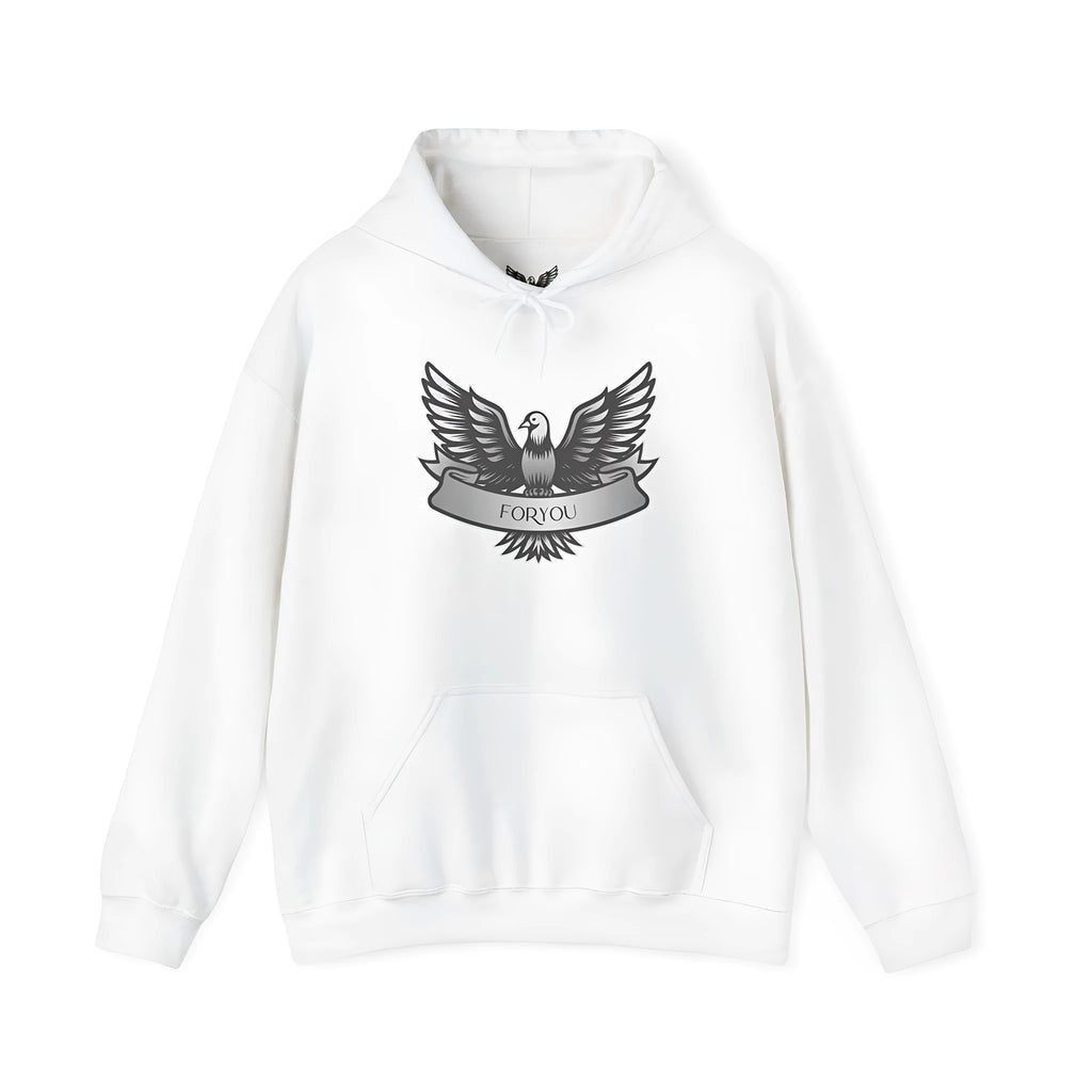 White unisex solid colour hoodie with pullover style and hooded design