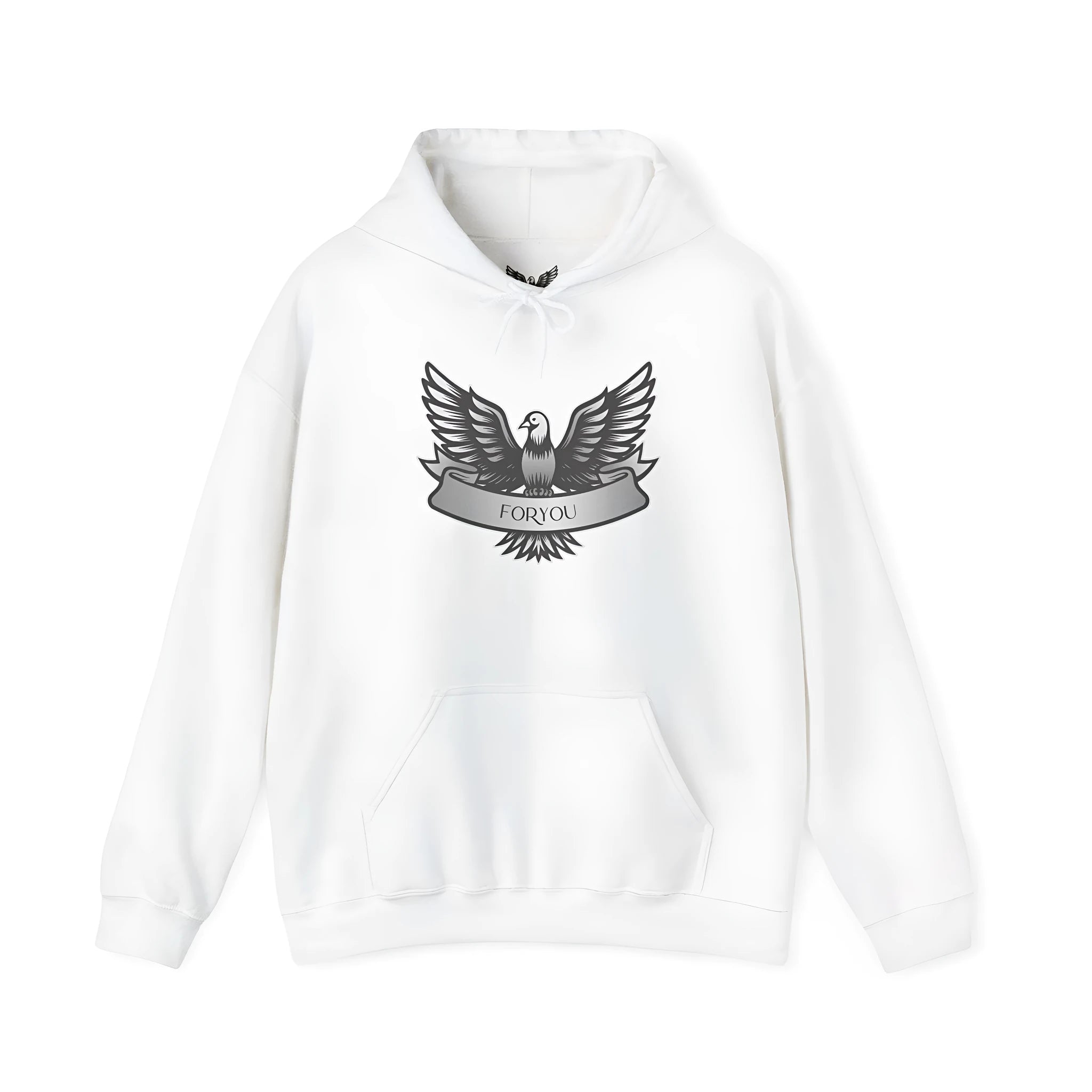White unisex solid colour hoodie with pullover style and hooded design