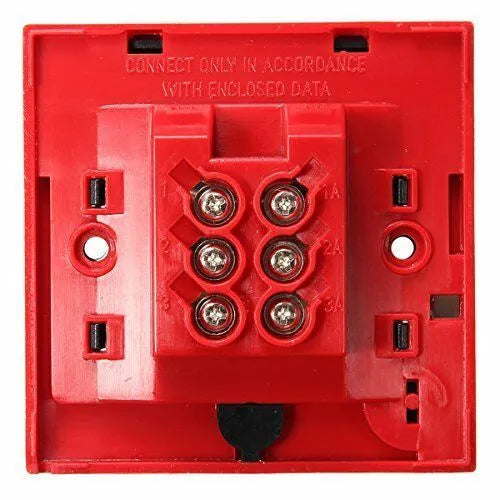 Red wired break glass emergency fire alarm button on white background
