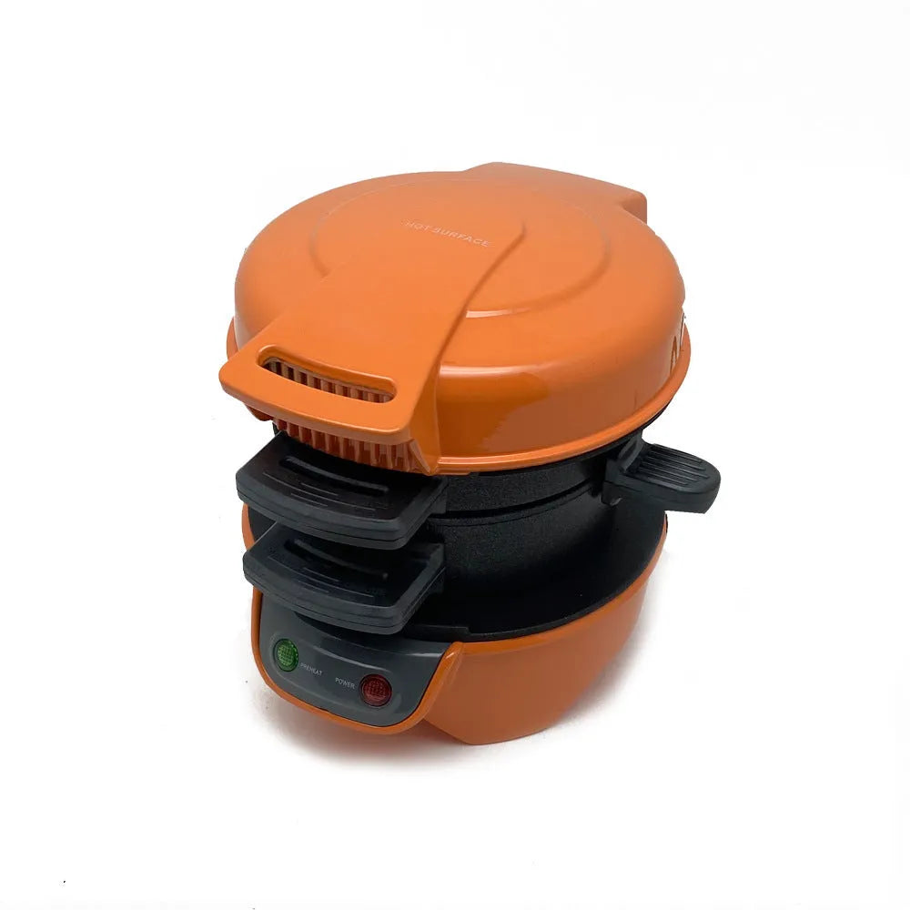 Household breakfast machine sandwich maker with egg cooker ring in red, orange or silver grey