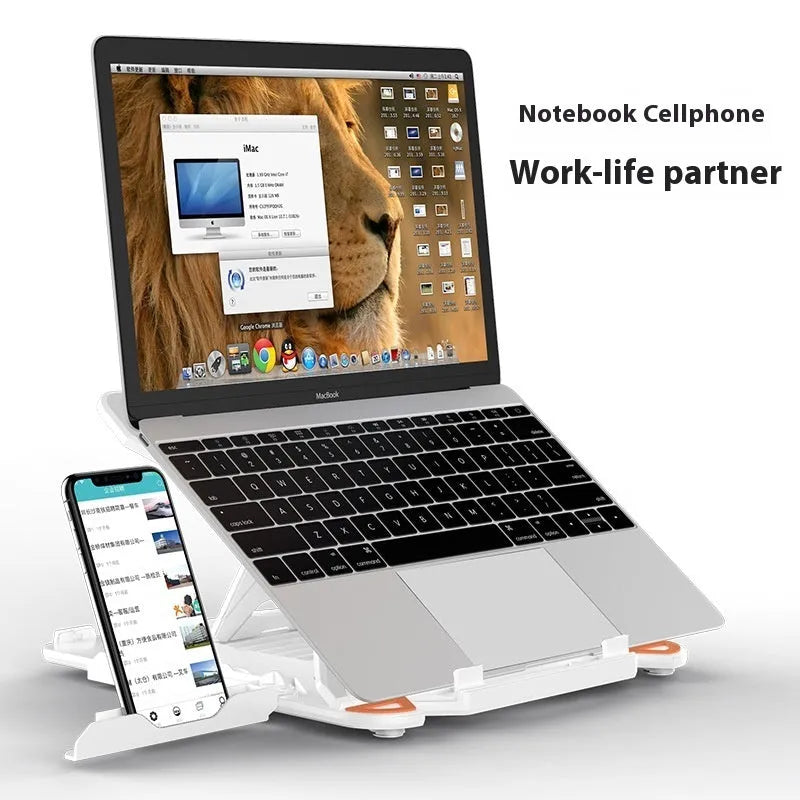Black and white ABS plastic laptop cooling stand with rotating and non-rotating base options.