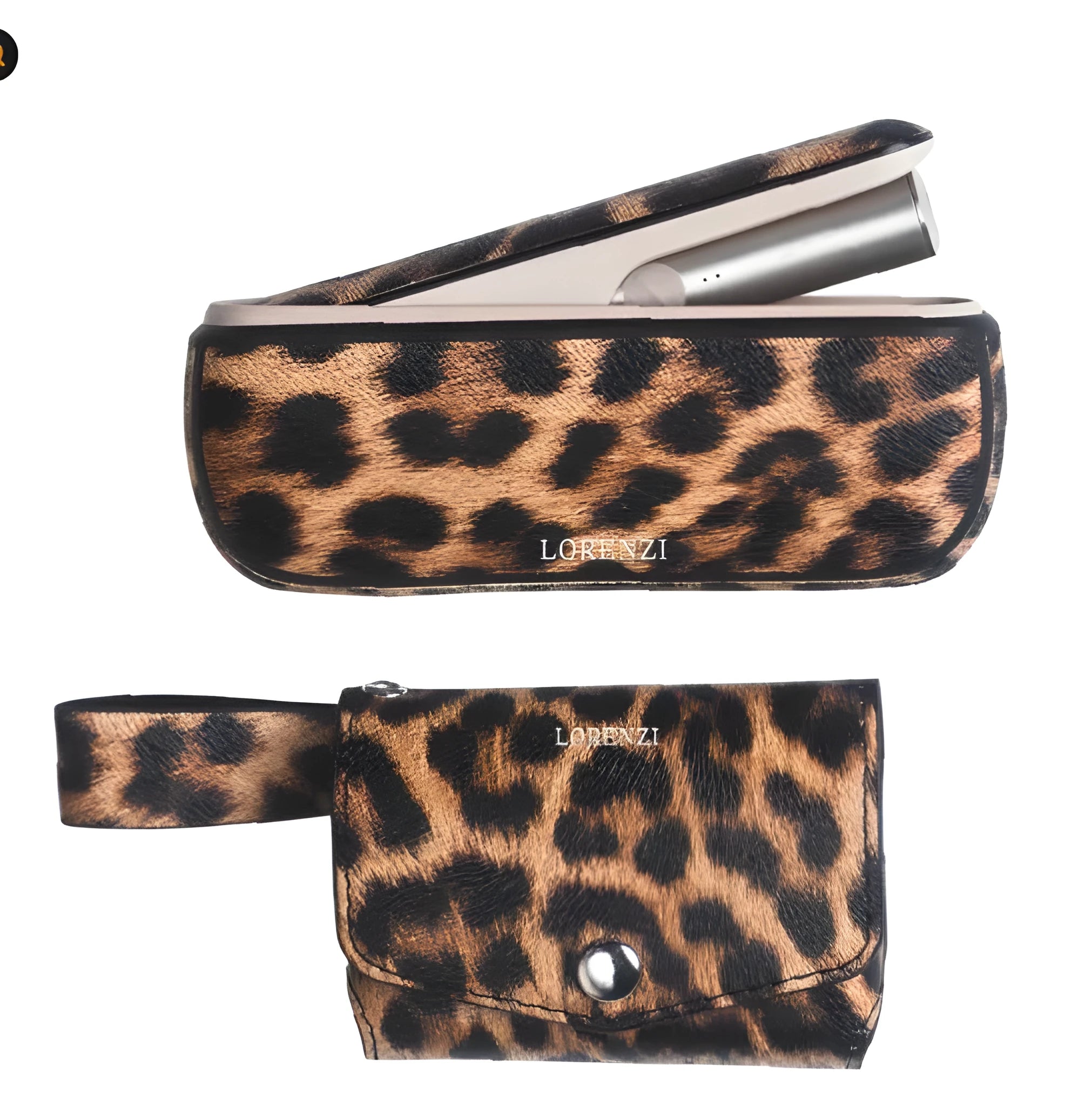 Leopard print or yellow jewellery storage protective bag with zip closure and soft inner lining