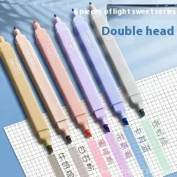 Set of double-ended fluorescent marking pens showing two different coloured nibs on each pen