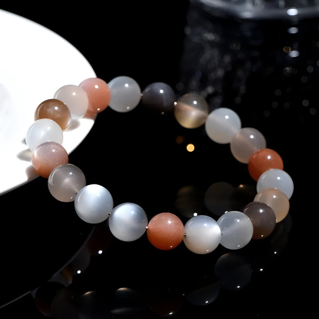 Natural Moonstone bracelet with colourful moon light design on wrist